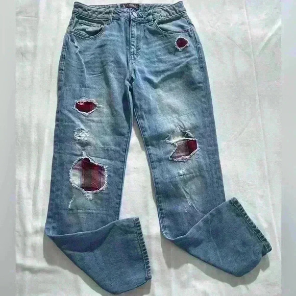 Girls Gap Collaboration Pendleton Girlfriend Jeans Size 14 Distressed Flannel - Picture 1 of 6